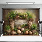 Aperturee - Aperturee Prehistoric Dinosaur Egg Photography Backdrop Stone Arch and Ferns for Birthday Jurassic Cake Smash Background